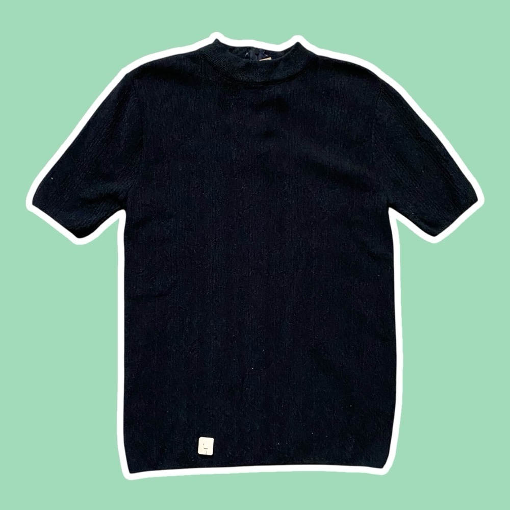 NWT ~ VTG ~ 1960s ~ Hudson's ~ Black Ribbed Short Sleeve Sweater ~ Size L